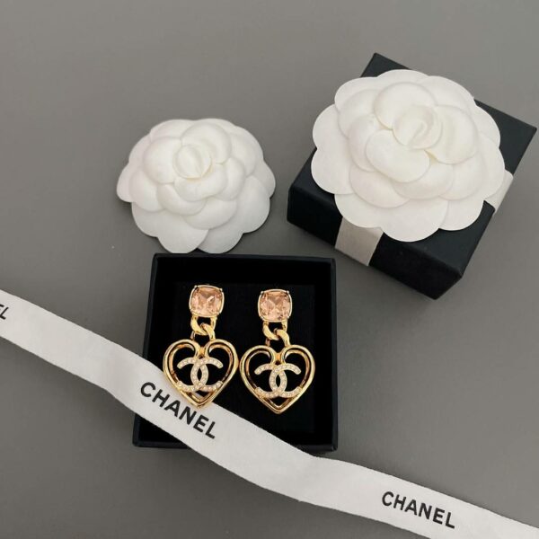 Chanel Square Diamond Heart Stud Earrings