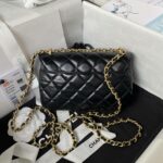 Chanel 23A Advanced Handicraft Shop Series Black Gold Leather Chain Piercing Bag AP3373, Top Quality