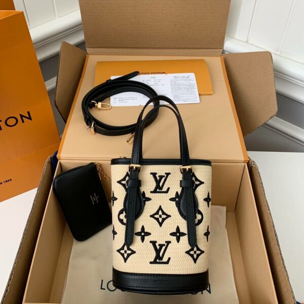 Louis Vuitton New Lafite Cotton Embroidered NANO BUCKET Handbag M82418 Size: 13 * 17 * 9cm