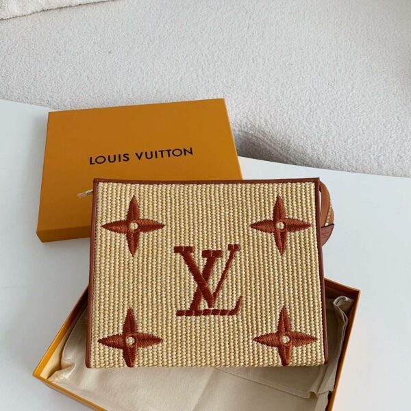 Louis Vuitton Toiletry Pouch 26 Monogram Raffia Tan M80351，Top Quality  Size:25*20*5.5cm