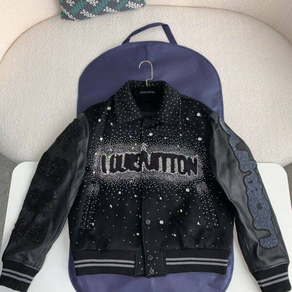 Louis Vuitton FW23 lettered beaded embroidered leather jacket