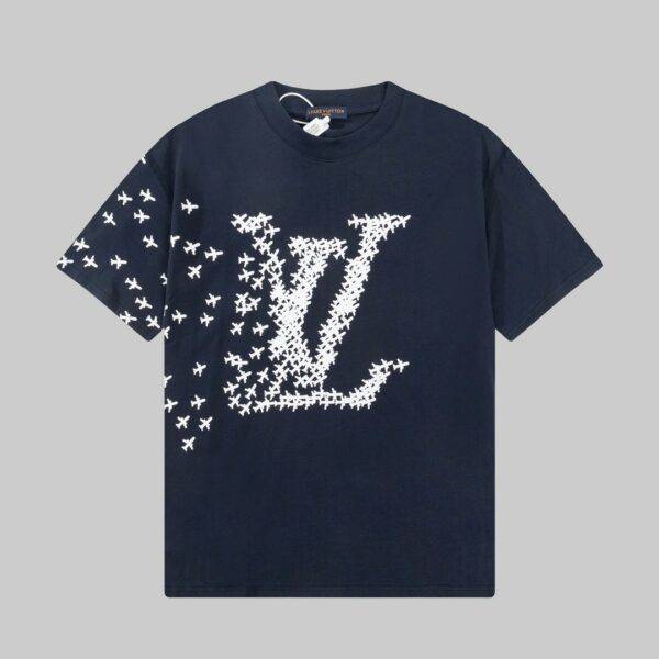 Louis Vuitton 23ss small plane full print pattern gold classic T-shirt