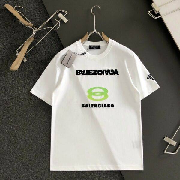 Balenciaga Green laser logo embroidered T-SHIRT with letters