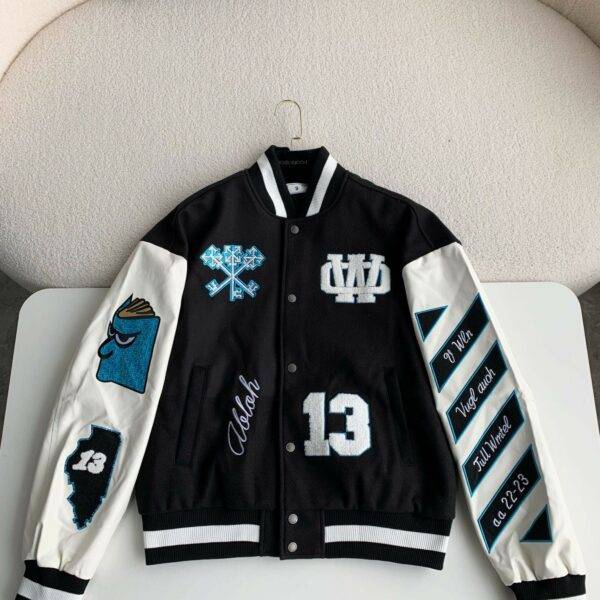 OFF-WHITE xAc Milan FW22 Collaborative Colorblock Baseball Jacket