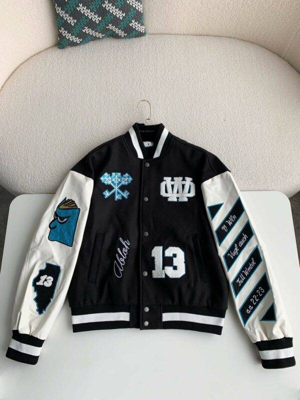 OFF-WHITE xAc Milan FW22 Collaborative Colorblock Baseball Jacket